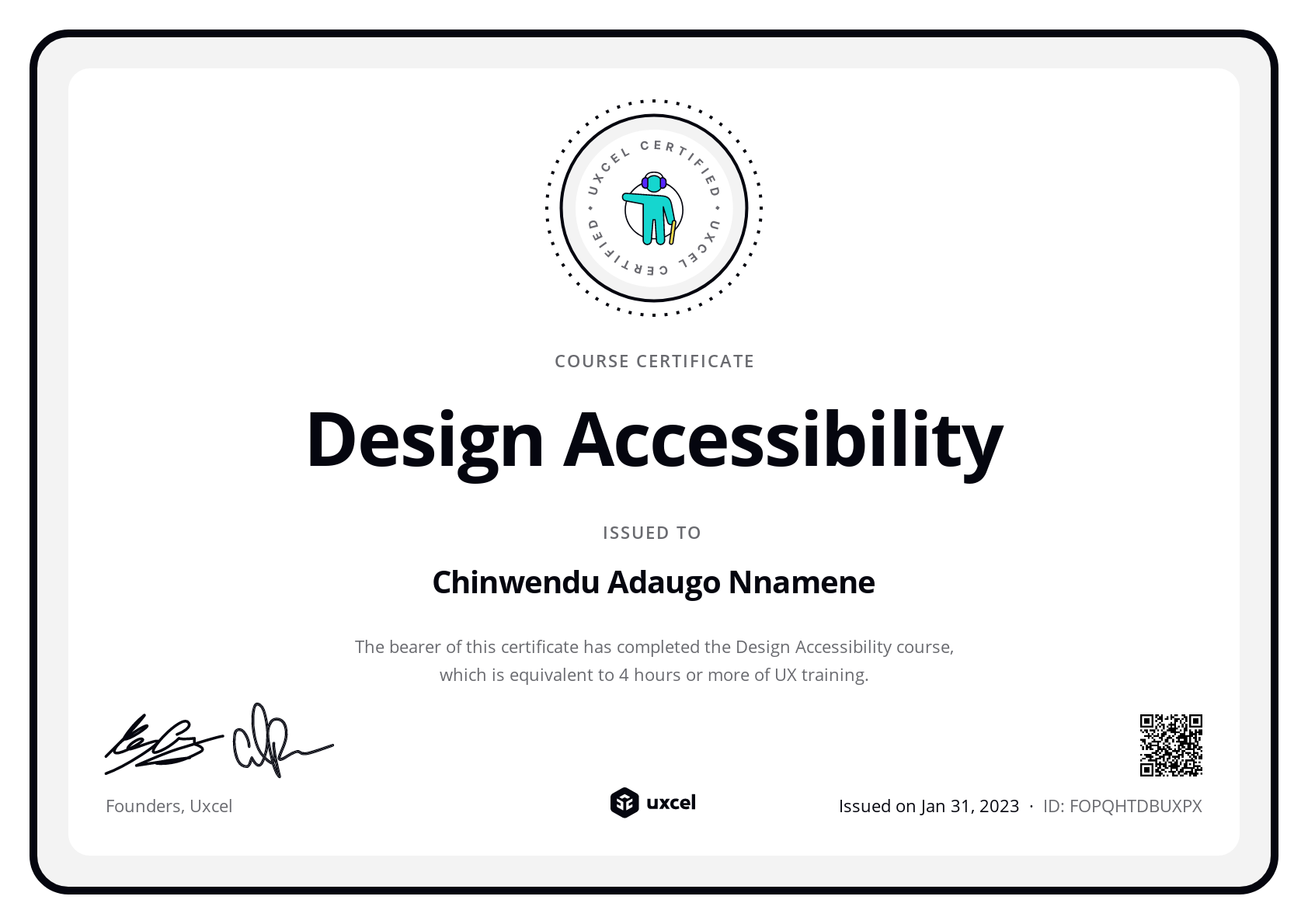 Chinwendu Adaugo Nnamene's certificate